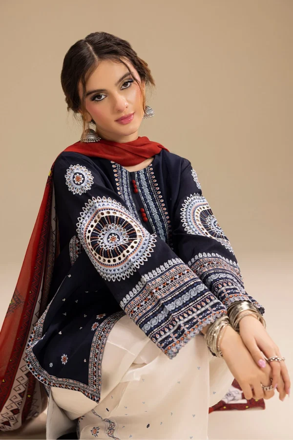 RR610 Unstitched Fully Embroidered Lawn Suit With Digital Printed Monar Dupatta