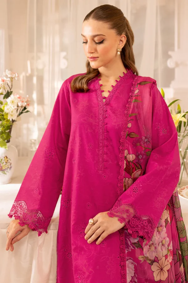 FR-2725 3 Piece-Unstitched Embroidered Lawn Fabric Printed Monar Dupatta