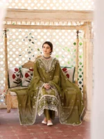 MR-590 Unstitched Heavy Embroidered  Lawn Suit With Embroidered  Chiffon Dupatta