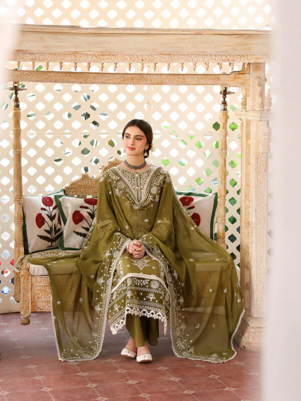 MR-590 Unstitched Heavy Embroidered  Lawn Suit With Embroidered  Chiffon Dupatta