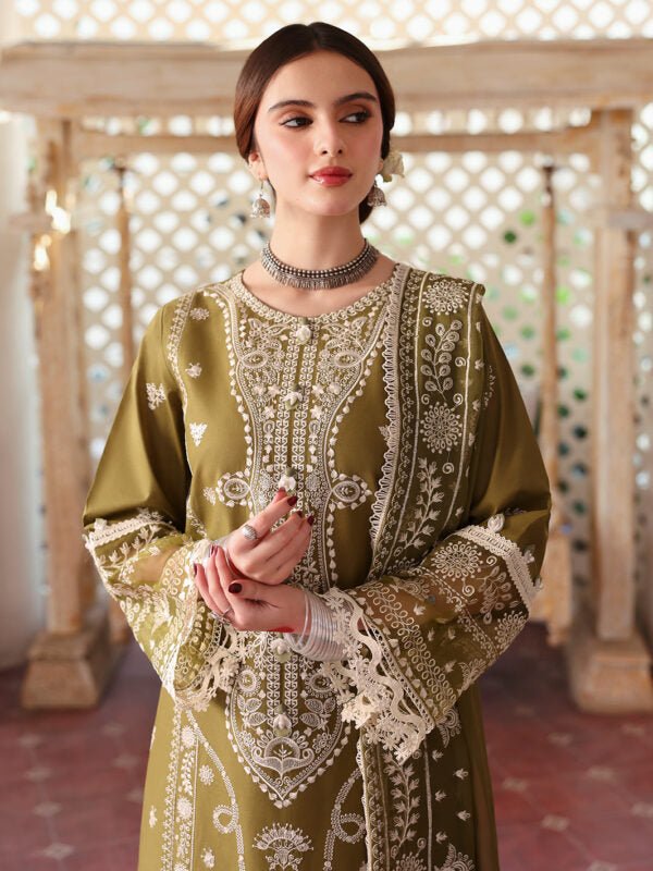 MR-590 Unstitched Heavy Embroidered  Lawn Suit With Embroidered  Chiffon Dupatta