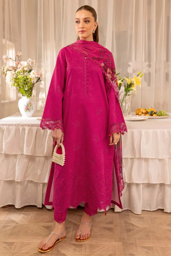 FR-2725 3 Piece-Unstitched Embroidered Lawn Fabric Printed Monar Dupatta