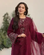 QL-2685 3 Piece -Unstitched Fully Embroidered Lawn Fabric Embroidered Organza Dupatta