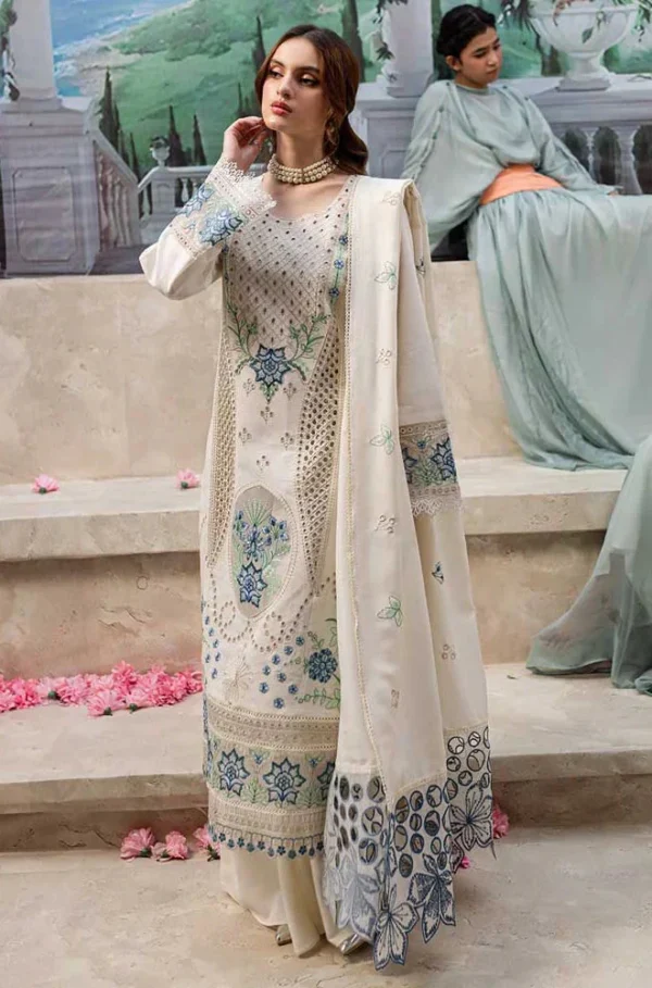 MR-2730 3 Piece -Unstitched Luxury Embroidered Lawn Fabric Embroidered Lawn Dupatta