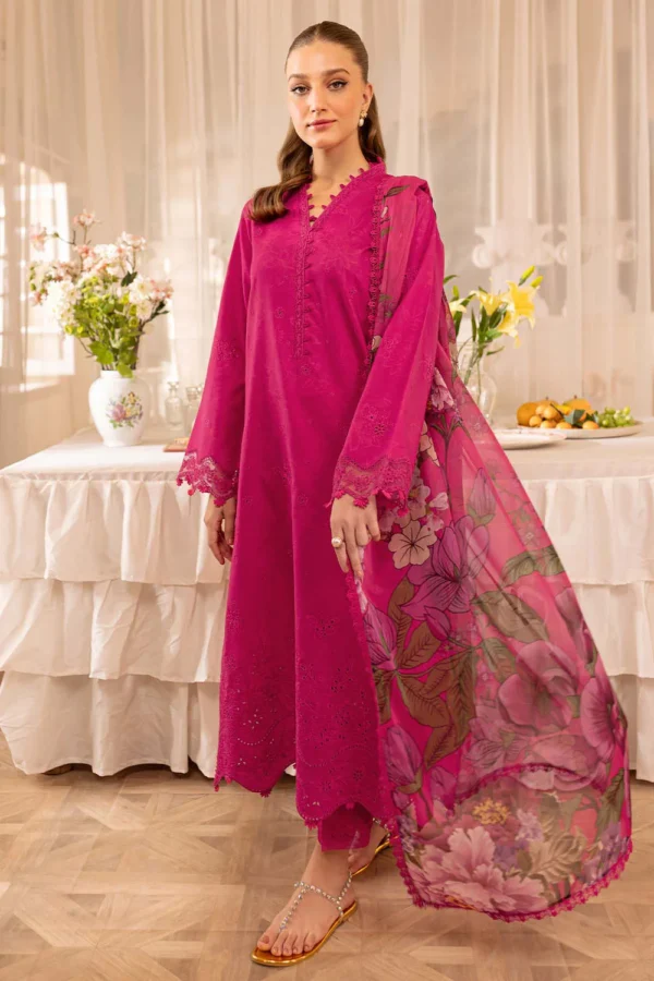 FR-2725 3 Piece-Unstitched Embroidered Lawn Fabric Printed Monar Dupatta