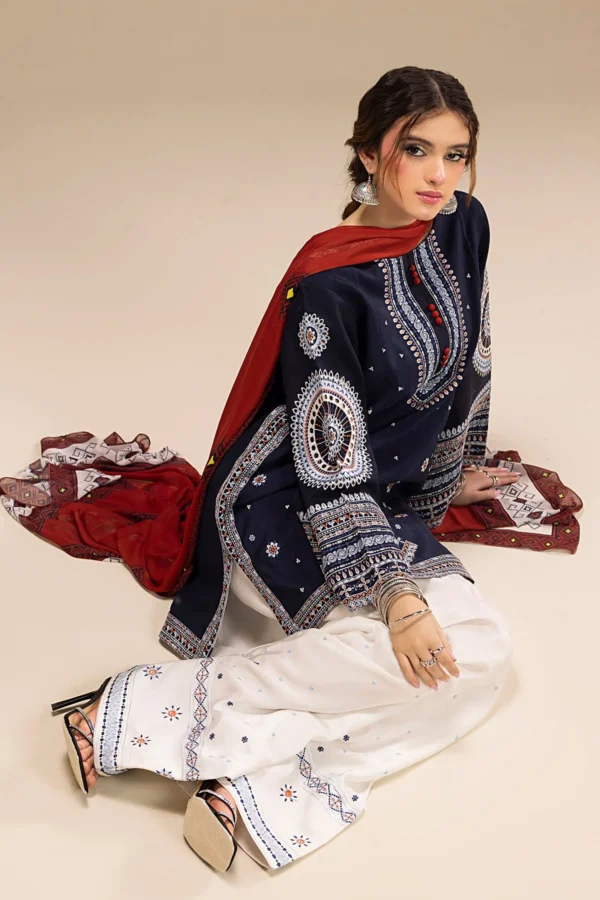 RR610 Unstitched Fully Embroidered Lawn Suit With Digital Printed Monar Dupatta