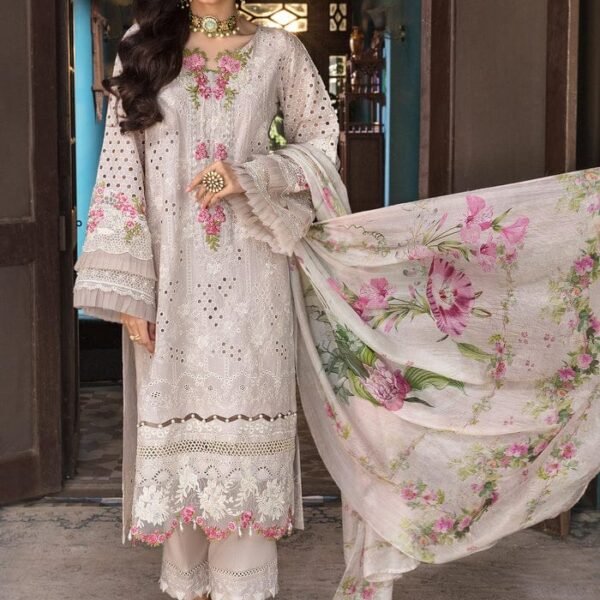 EL-12 Lawn Unstitched 3pc Fully Embroidered Suit With Lawn Printed Dupatta
