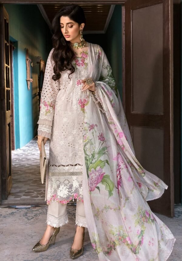 EL-12 Lawn Unstitched 3pc Fully Embroidered Suit With Lawn Printed Dupatta