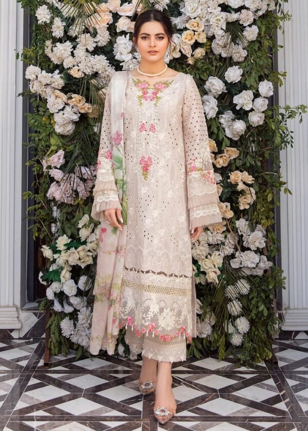 EL-12 Lawn Unstitched 3pc Fully Embroidered Suit With Lawn Printed Dupatta
