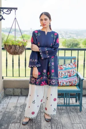 MB-70 Lawn 2-Pic-Unstitched Embroidered Shirt With Embroidered Trouser