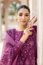 CS-84 Lawn Unstitched Embroidered 3pc Suit With Organza Embroidered Dupatta