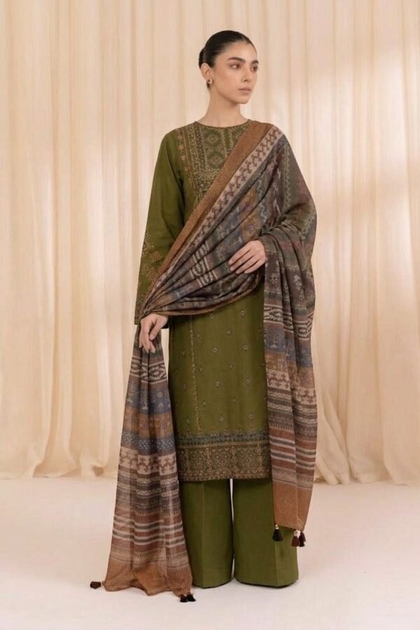 AA-715 Unstitched Embroidered Lawn Suit 3pc With Digital Printed Dupatta