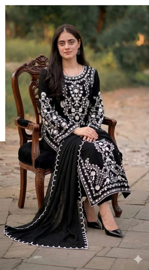 AA-20 Lawn Embroidered 3pc Suit With Bamber Chiffon Embroidered Dupatta