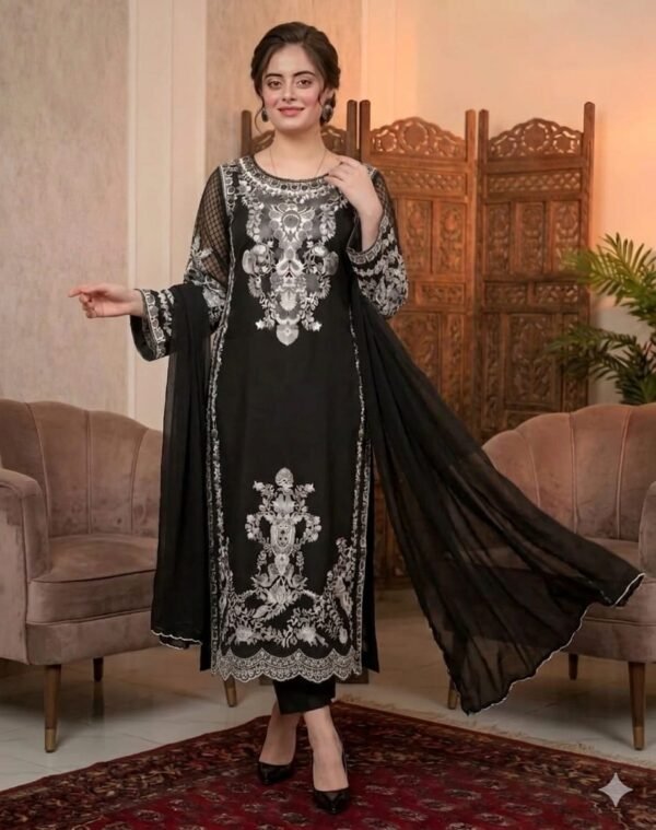 AA-20 Lawn Embroidered 3pc Suit With Bamber Chiffon Embroidered Dupatta