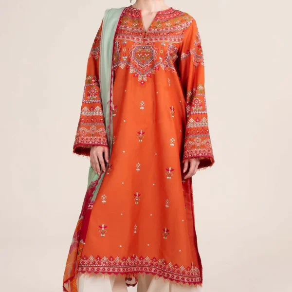 Lawn Embroided 3pc Suit With Digital Printed Slub Dupatta