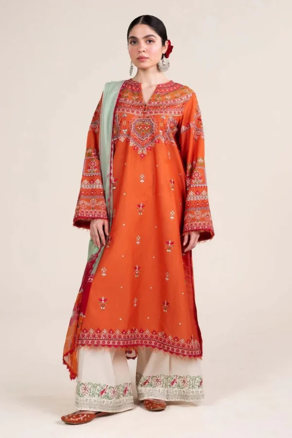Lawn Embroided 3pc Suit With Digital Printed Slub Dupatta