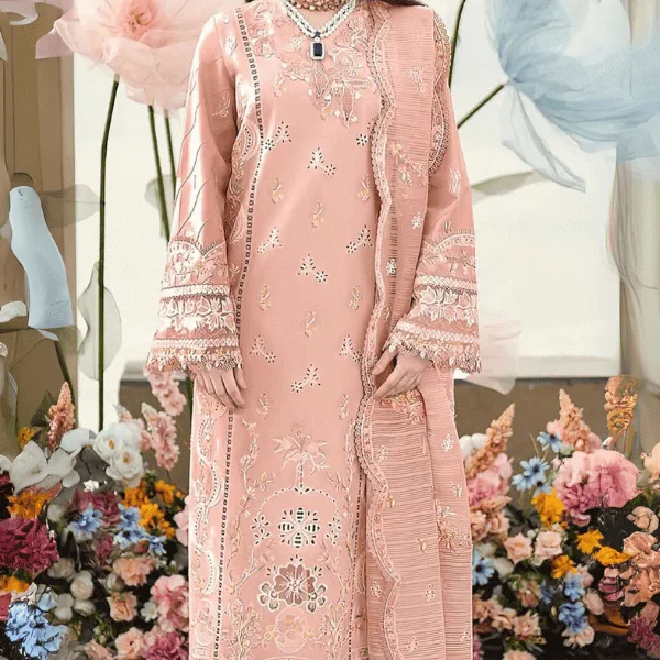 QL-2770 3 Piece Unstitched Heavy Embroidered Lawn Suit ( Heavy Embroidered Cotton Net Dupatta )