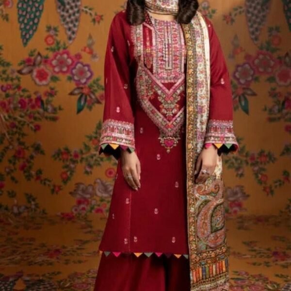 AA-41 Unstitched Embroidered Lawn Suit 3pc With Digital Printed Dupatta