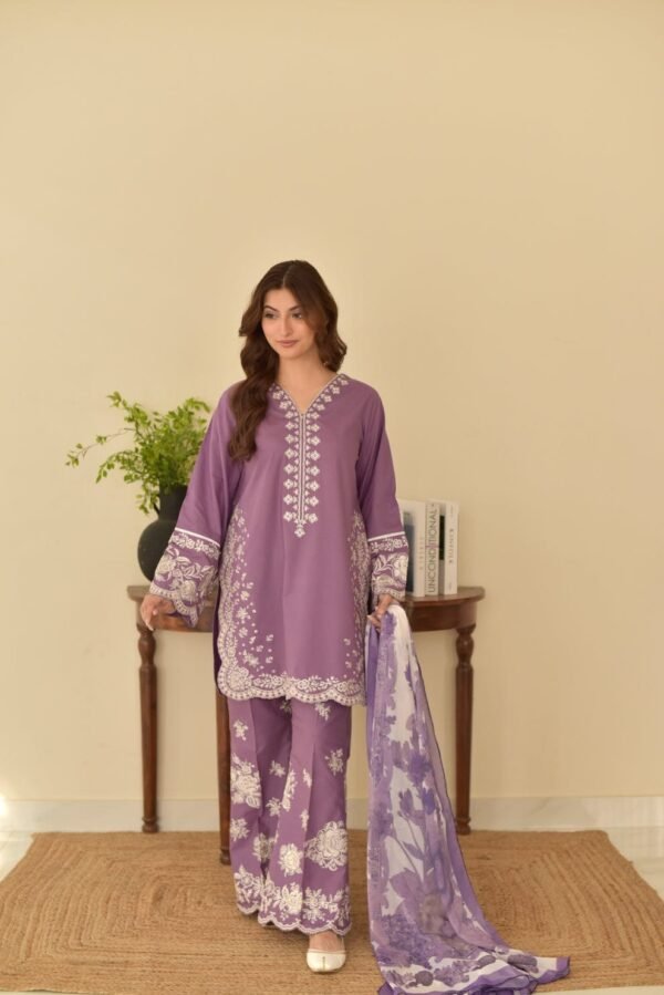 AA-44 Unstitched Embroidered Lawn Suit 3pc With Digital Printed Monar Slub Dupatta