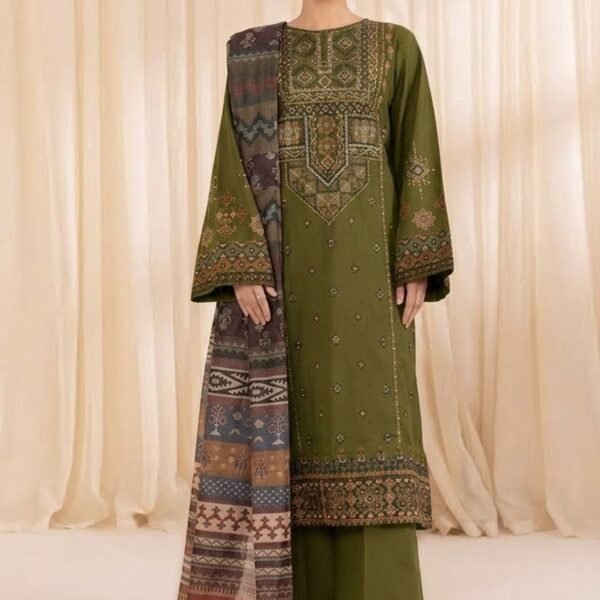AA-715 Unstitched Embroidered Lawn Suit 3pc With Digital Printed Dupatta