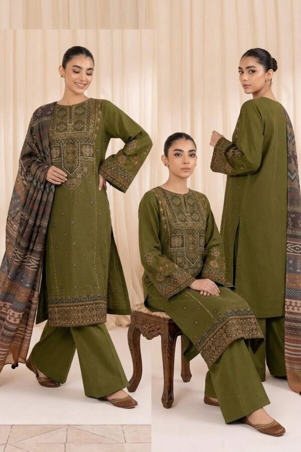 AA-715 Unstitched Embroidered Lawn Suit 3pc With Digital Printed Dupatta
