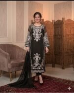 AA-20 Lawn Embroidered 3pc Suit With Bamber Chiffon Embroidered Dupatta