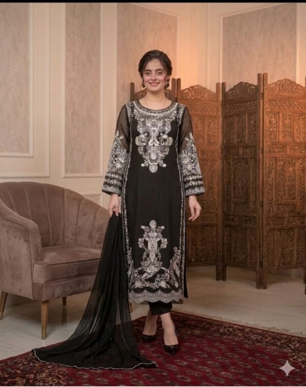 AA-20 Lawn Embroidered 3pc Suit With Bamber Chiffon Embroidered Dupatta