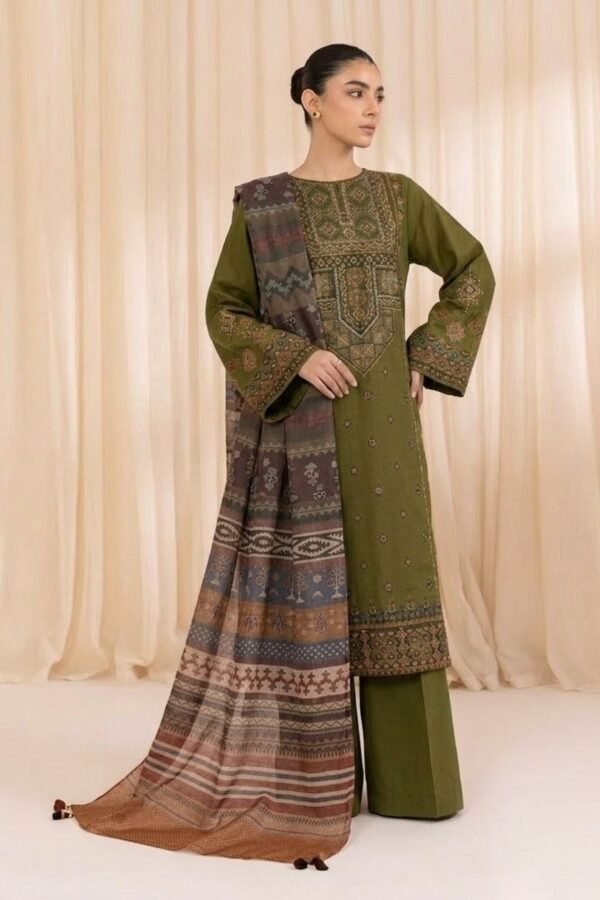 AA-715 Unstitched Embroidered Lawn Suit 3pc With Digital Printed Dupatta