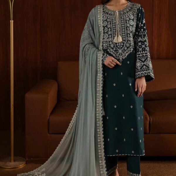 AA-50 3PC Unstitched Embroidered Lawn Suit With Embroidered Chiffon Dupatta