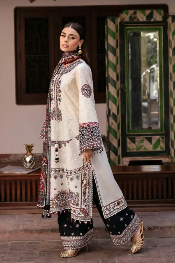 JZ-2800 Unstitched Heavy Embroidered Lawn Suit ( Fine Printed Poly Lawn Dupatta )