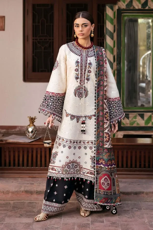 JZ-2800 Unstitched Heavy Embroidered Lawn Suit ( Fine Printed Poly Lawn Dupatta )
