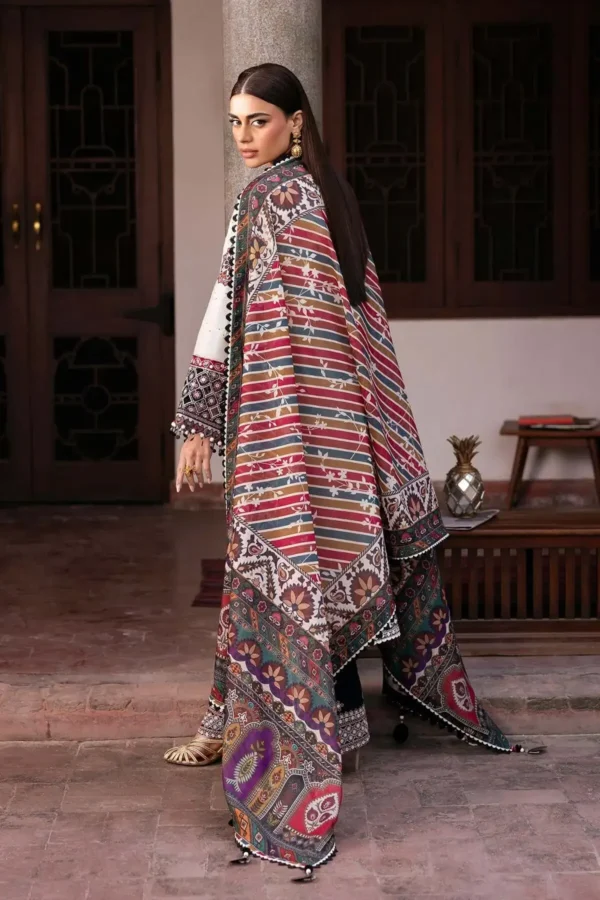 JZ-2800 Unstitched Heavy Embroidered Lawn Suit ( Fine Printed Poly Lawn Dupatta )
