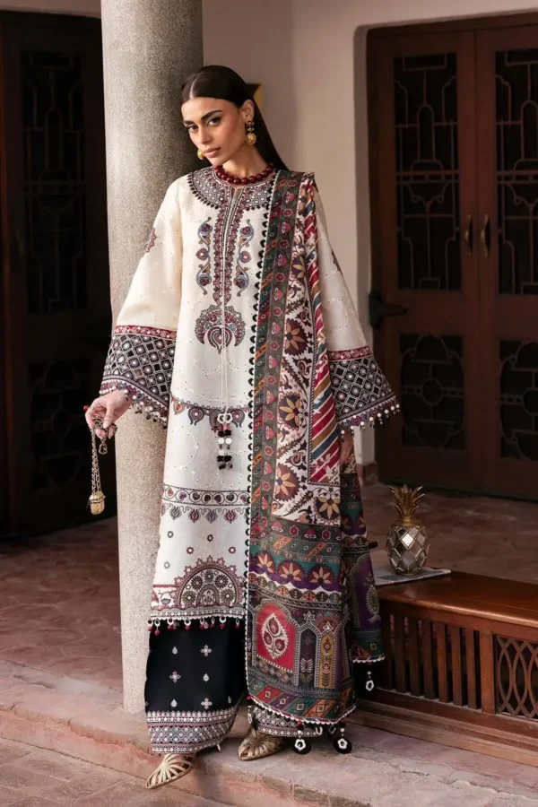 JZ-2800 Unstitched Heavy Embroidered Lawn Suit ( Fine Printed Poly Lawn Dupatta )