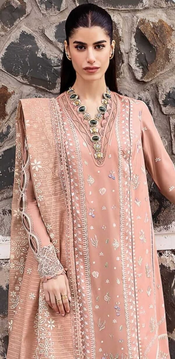 QL-2785 3 Piece Unstitched Heavy Embroidered Lawn Suit ( Heavy Embroidered Cotton Net Dupatta )