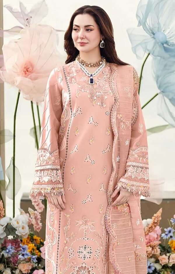 QL-2770 3 Piece Unstitched Heavy Embroidered Lawn Suit ( Heavy Embroidered Cotton Net Dupatta )