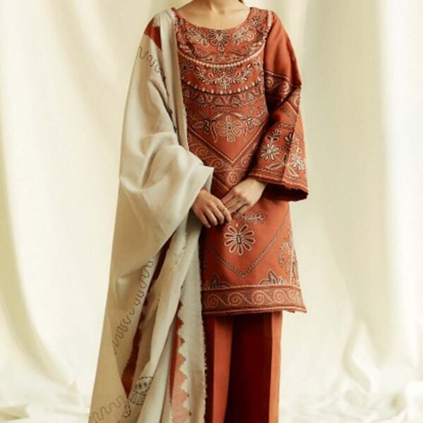 ZS-2555 3 Piece Unstitched Heavy Embroidered Lawn Suit ( Fine Printed Lawn Dupatta )