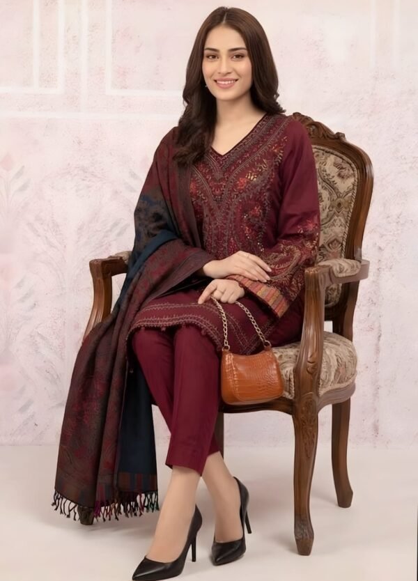 Unstitched Embroidered Lawn Suit 3pc With Digital Printed Dupatta