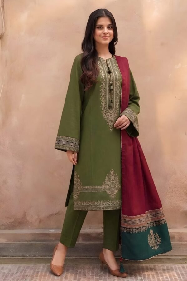 AA-42 Unstitched Embroidered Lawn Suit 3pc With Digital Printed Dupatta