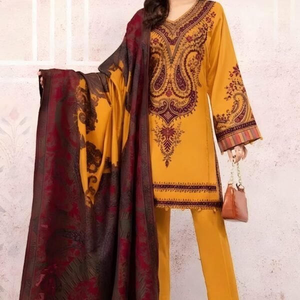 Unstitched Embroidered Lawn Suit 3pc With Digital Printed Dupatta