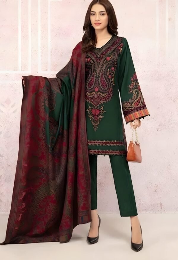 Unstitched Embroidered Lawn Suit 3pc With Digital Printed Dupatta