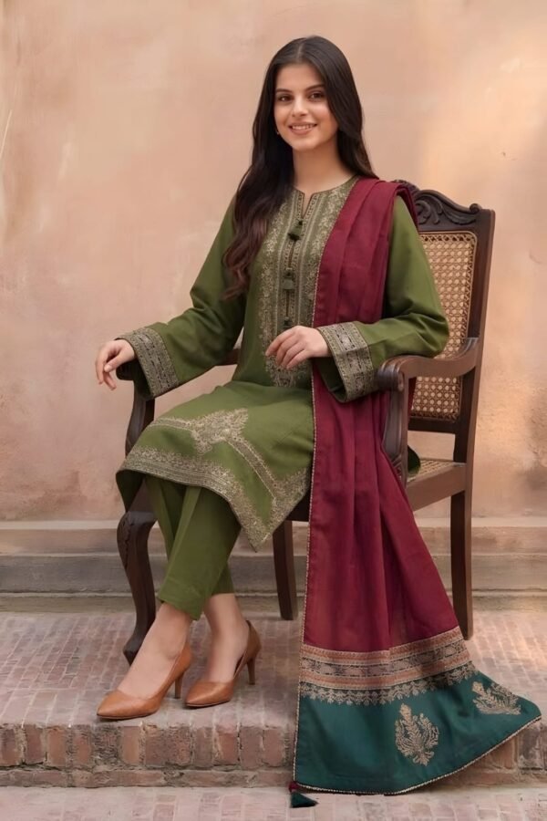 AA-42 Unstitched Embroidered Lawn Suit 3pc With Digital Printed Dupatta