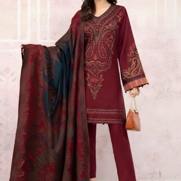 Unstitched Embroidered Lawn Suit 3pc With Digital Printed Dupatta