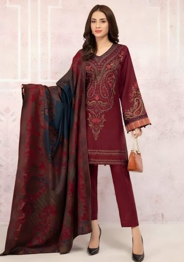 Unstitched Embroidered Lawn Suit 3pc With Digital Printed Dupatta