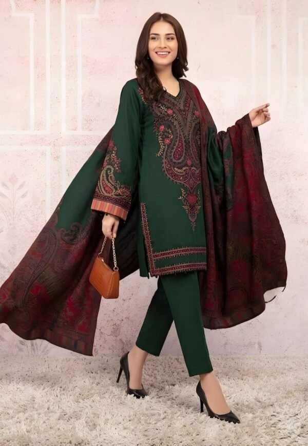 Unstitched Embroidered Lawn Suit 3pc With Digital Printed Dupatta