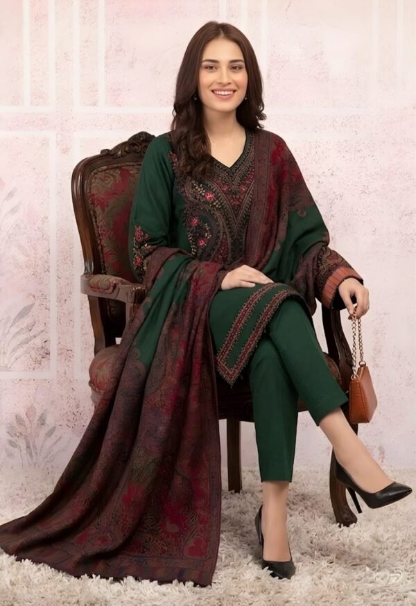 Unstitched Embroidered Lawn Suit 3pc With Digital Printed Dupatta
