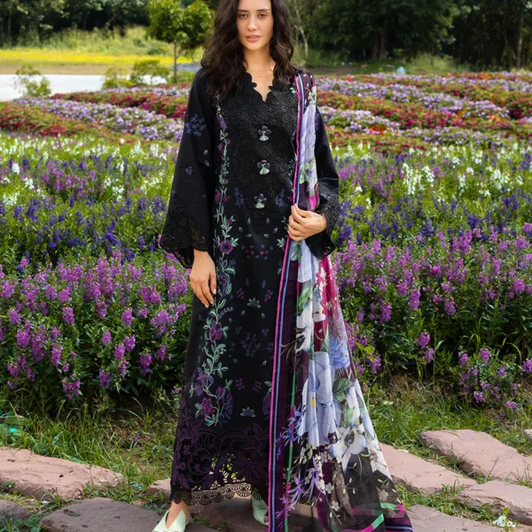 MR-2745 Lawn Unstitched Embroidered Shirt With Printed Chiffon Dupatta