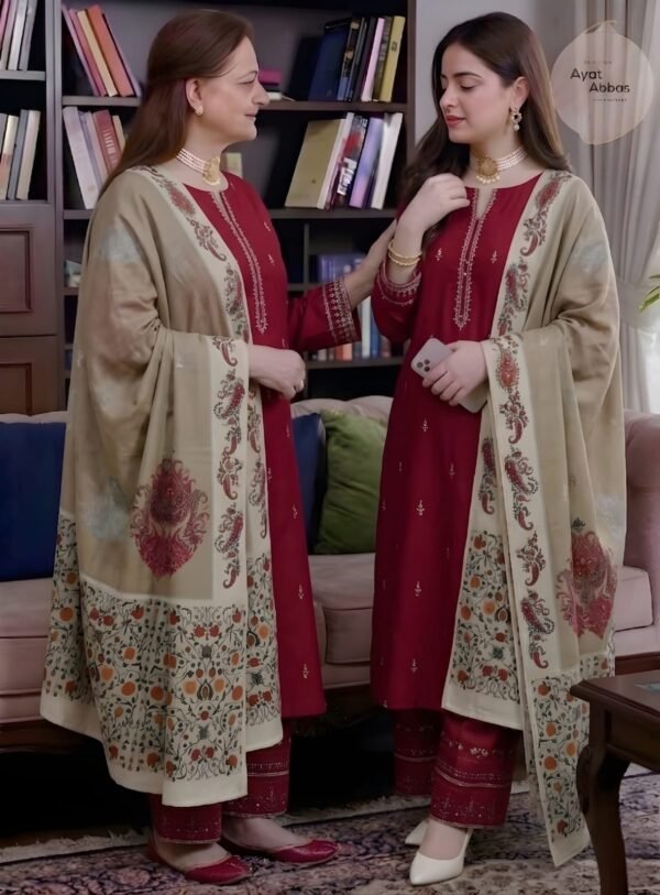 Unstitched Embroidered Lawn Suit 3pc With Digital Printed Dupatta