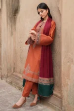 AA-15 Lawn Embroidered 3pc Suit With Slub Cotton Digital Printed Dupatta