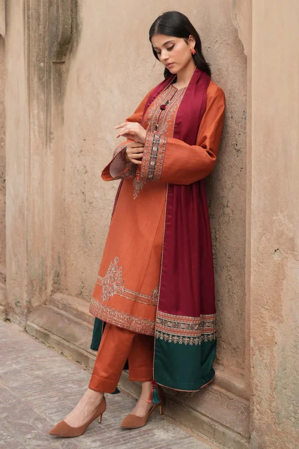 AA-15 Lawn Embroidered 3pc Suit With Slub Cotton Digital Printed Dupatta