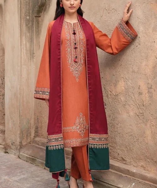 AA-15 Lawn Embroidered 3pc Suit With Slub Cotton Digital Printed Dupatta